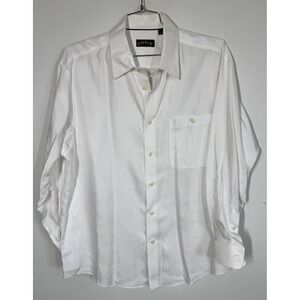 Orvis Crisp Signature Herringbone White Long Sleeve Cotton Button Up Size XL